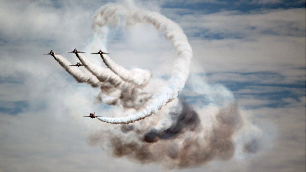 Red Arrows over Swansea on Saturday during the Wales National Airshow