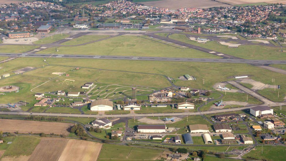 Aerial view of the US Air Force base RAF Mildenhall in Suffolk