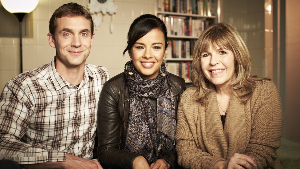 Jeremy "Jem" Stansfield with Bang Goes The Theory co-hosts Liz Bonnin and Maggie Philbin in 2013