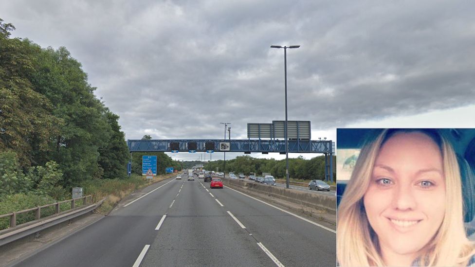 The M4 with an inset pic of Georgina Coombs