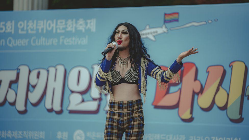Hurricane Kimchi speaking at 2022 Incheon Queer Culture Festival