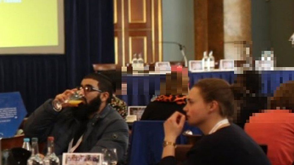 Usman Khan (left) sat at the same table as Ms Jones (right)