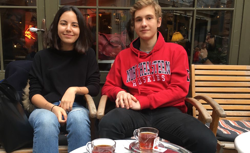 Students Idil Cakmur (L) and Arda Hurbas