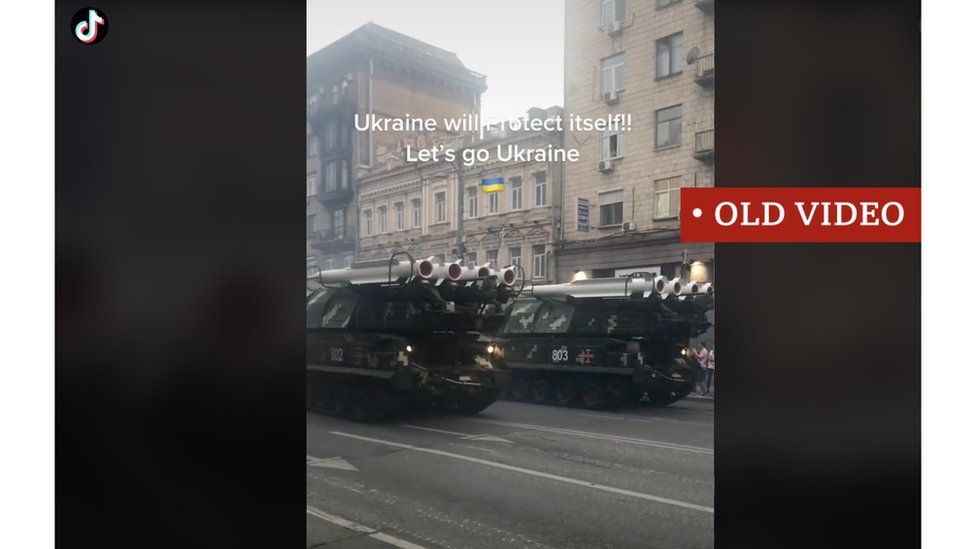 Screenshot from TikTok: This video of tanks rolling in the centre of Kyiv to head to battle was from an independence day parade several years ago