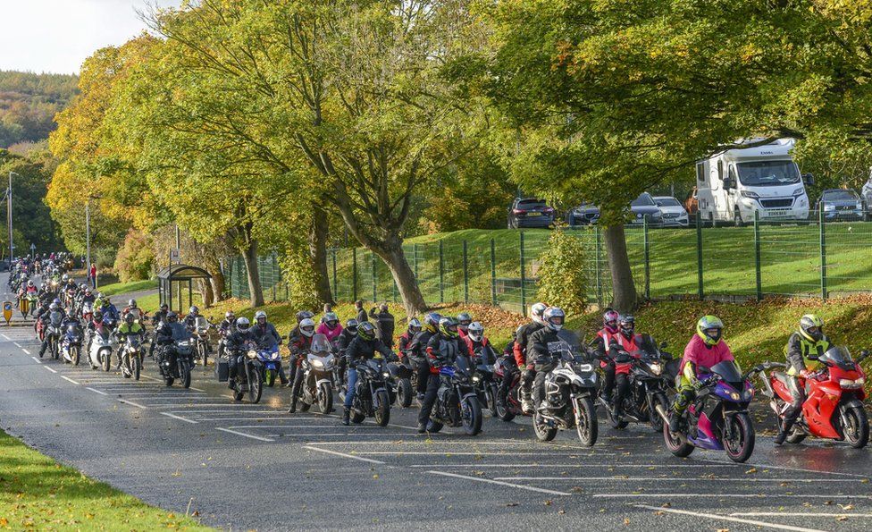 Chrissy Rouse Motorcyclists escort superbiker's funeral procession