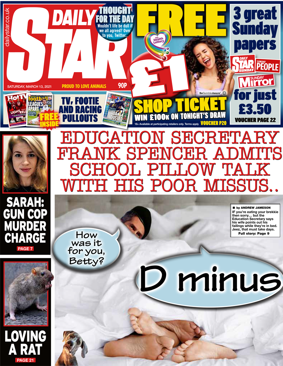 Первая страница Daily Star 13 марта 2021 г.