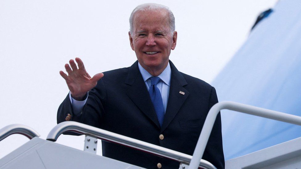 U.S. President Joe Biden boards Air Force One at Joint Base Andrews in Maryland en route to Brussels, Belgium