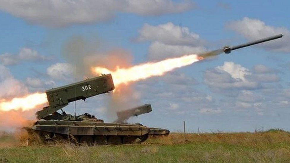 Russian TOS-1 rockets being fired (file pic)