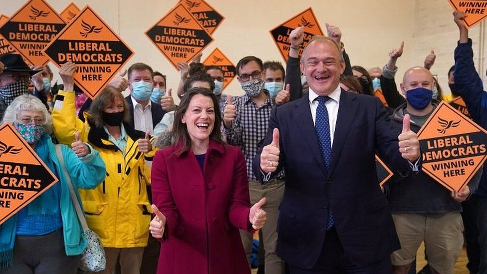 Lib Dems celebrating the Chesham and Amersham by-election win