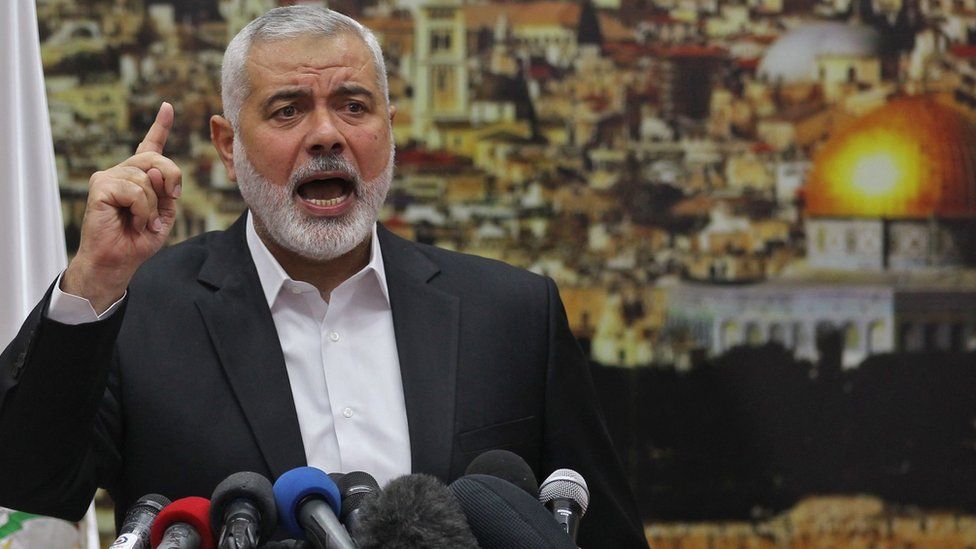 Ismail Haniya delivers a speech on Jerusalem in Gaza City on 7 December 2017