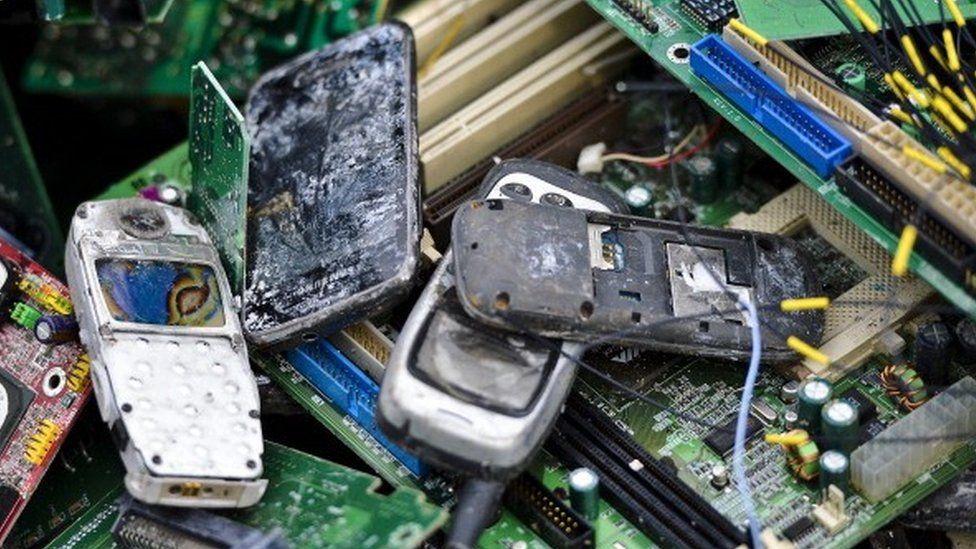 Old mobile phones and circuit boards
