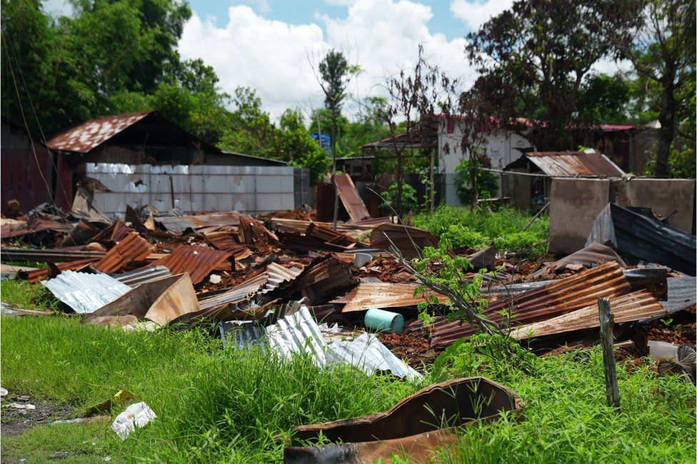 A burnt Meitei house in Churachandpur