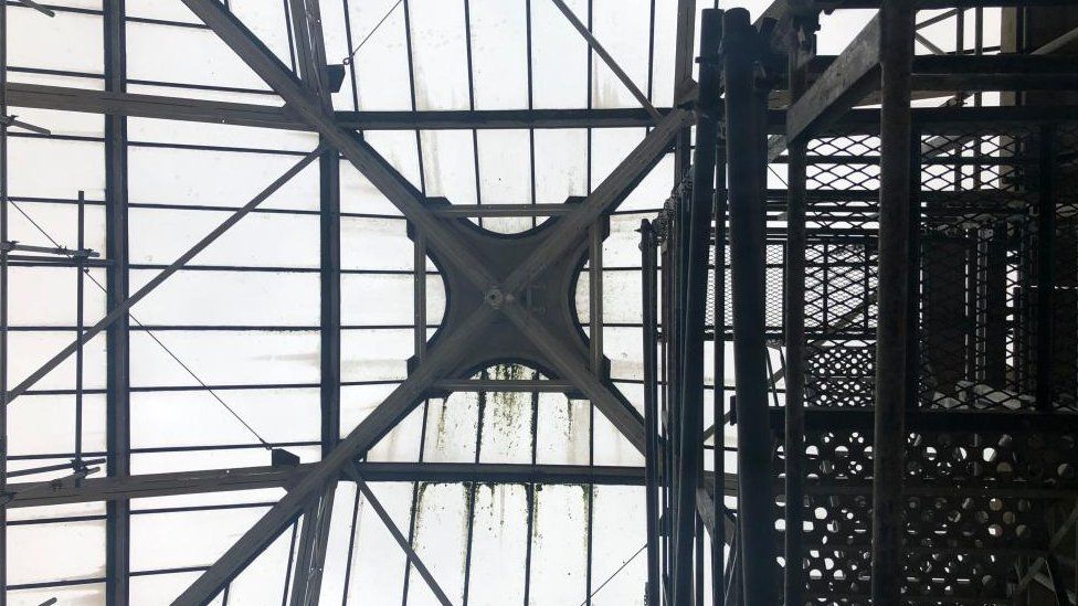 Scaffolding and roof structure of Winter Gardens