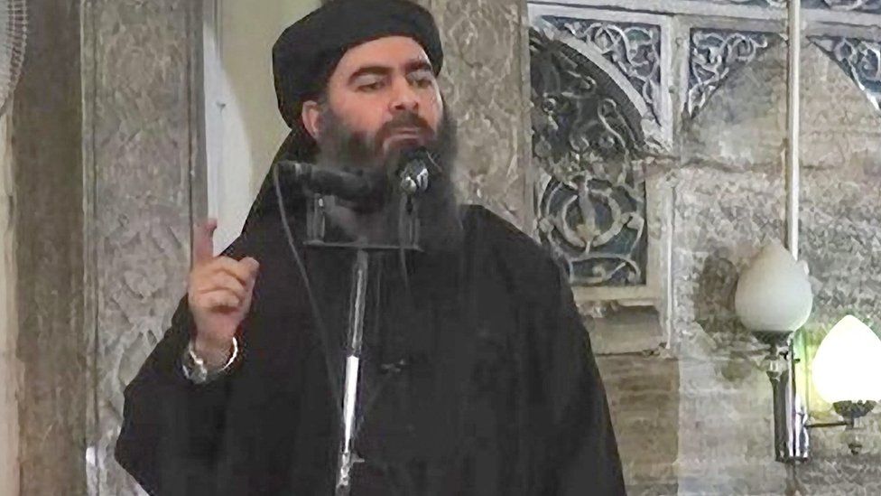 Abu Bakr al-Baghdadi delivers a sermon at the Great Mosque in Mosul (5 July 2014)