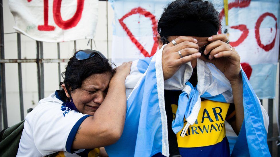 Fans cry for Diego Maradona after the news of his in Buenos Aires