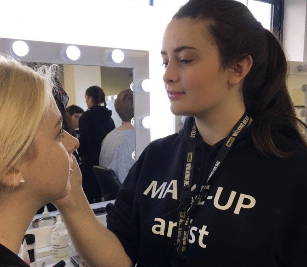 Milina as a make-up artist at college
