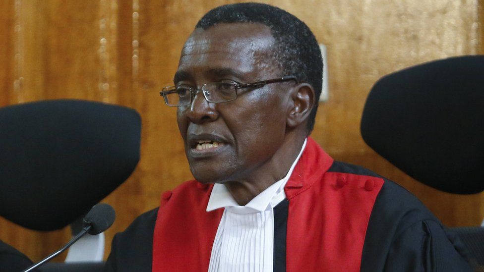 Chief Justice David Maraga delivers a ruling as the leader of The National Super Alliance (NASA) opposition coalition and its presidential candidate Raila Odinga, 1 September 2017