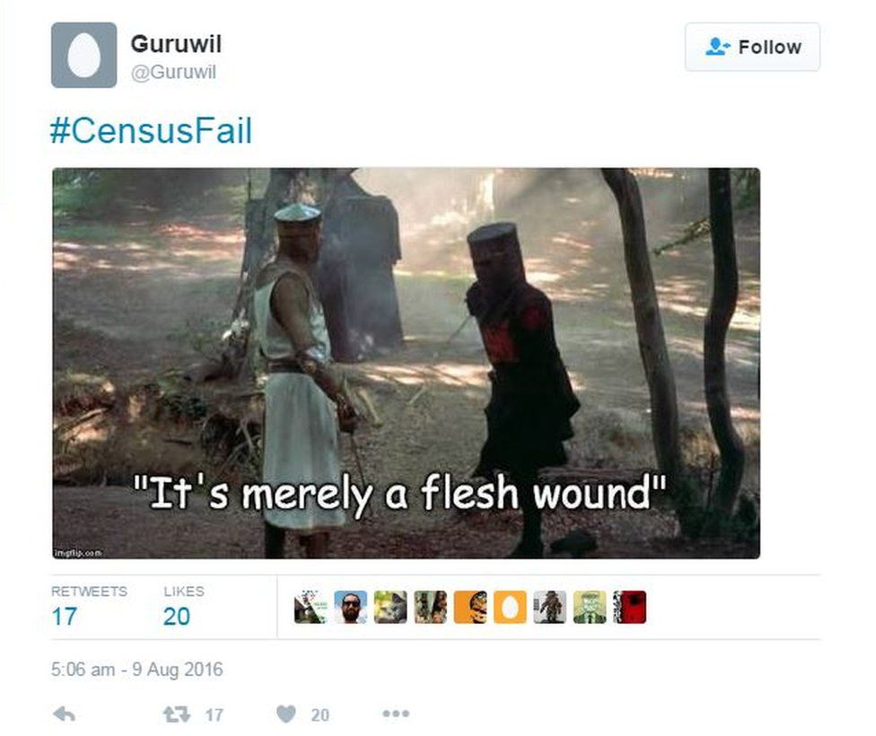 An internet meme that says: "It's merely a flesh wound"