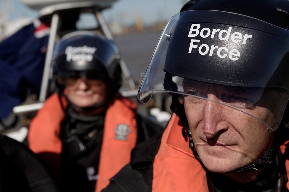 UK Border Force officials patrol the river Thames