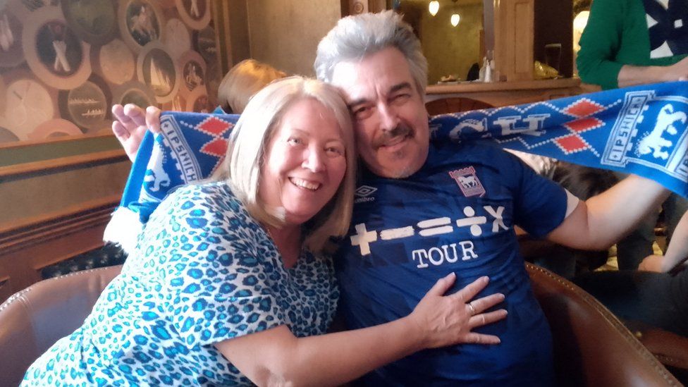 Ipswich fan Pat Hardy and his wife Pamela