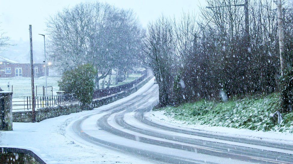 snowy road in Wrexham
