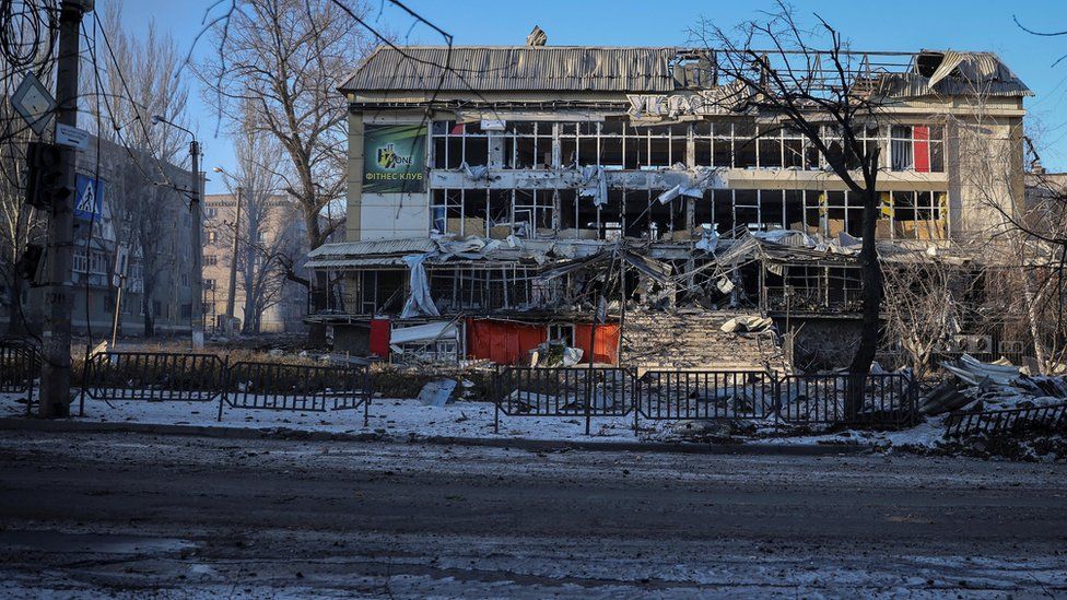 A destroyed building in Bakhmut