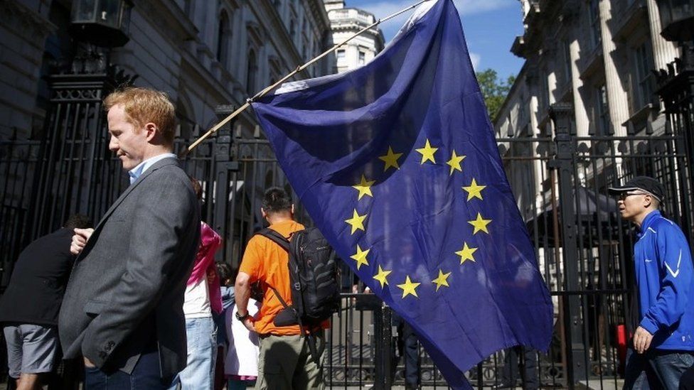 Man holding EU flag in London