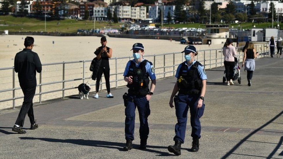 Police officers on patrol at Sydney's Bondi Beach