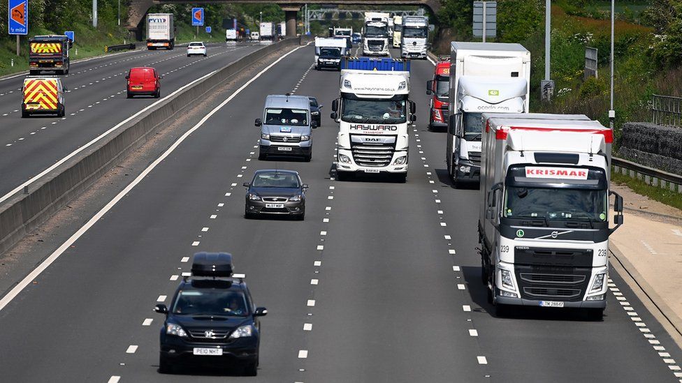 Traffic on the M1 motorway in Northamptonshire on Wednesday morning