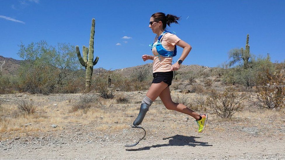 Woman with one leg runs 104 marathons in 104 days to break world