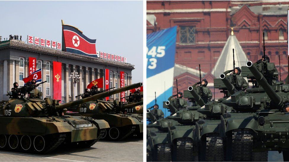 North Korean and Russian military parades