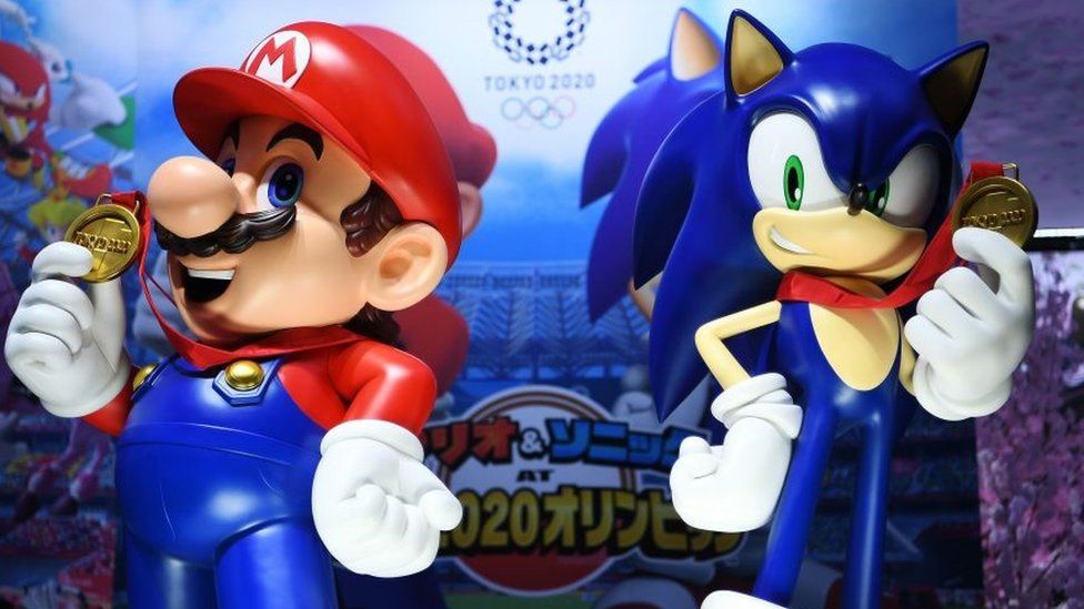 Mario and Sonic sculptures