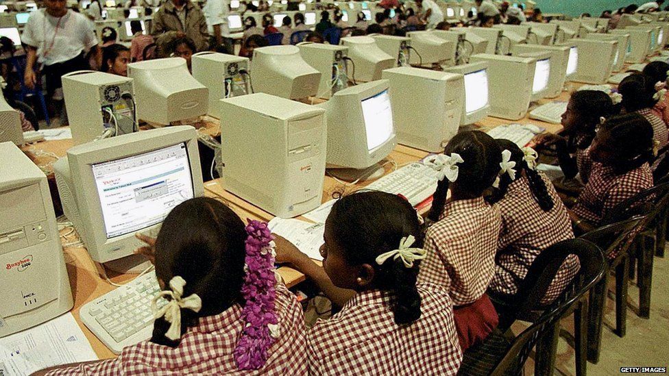 Indian students at a computer lab