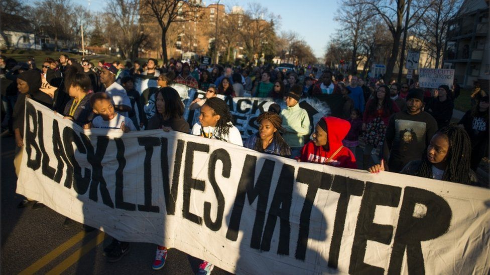 Black Lives Matter protestors in Minneapolis on 15 November 2015