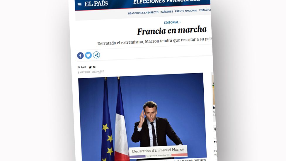 Screen grab from the online edition of Spanish newspaper El Pais