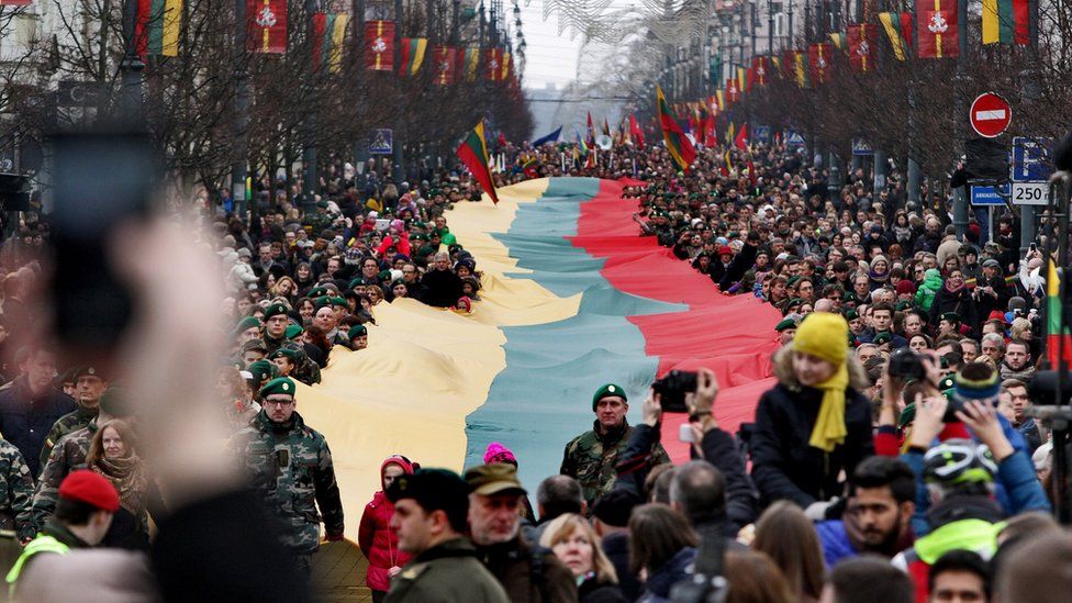 Parade to mark the 25th anniversary of the restoration of independence held in Vilnius in 2015