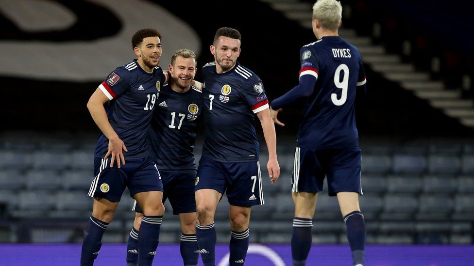 Scotland celebrate goal.