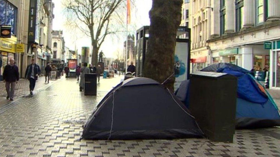 Tents on a Cardiff street