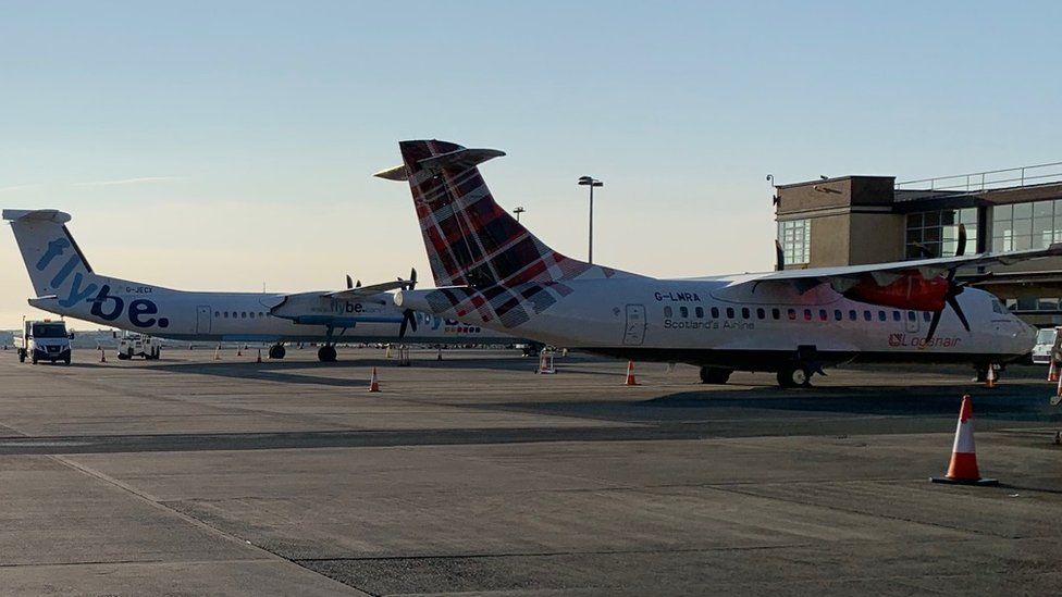 Flybe and Loganair planes at Ronaldsway Airport