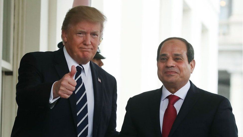 U.S. President Donald Trump welcomes Egyptian President Abdel Fattah Al Sisi during his arrival at the West Wing of the White House on April 3, 2017 in Washington, DC.