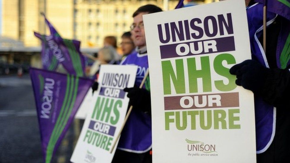 NHS health workers on the picket line