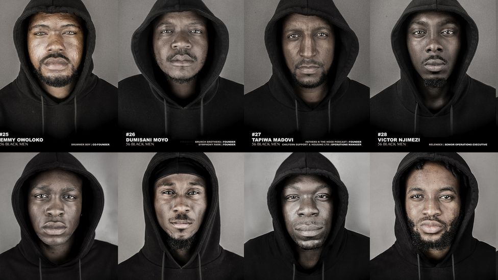 56 Black men wearing hoodies