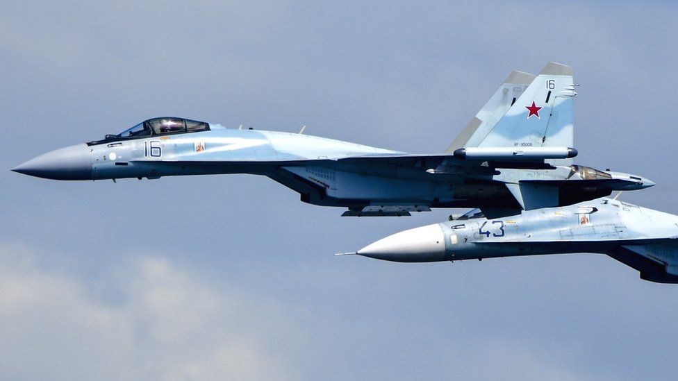Russian Sukhoi Su-35 and Su-30M2 fighter jets