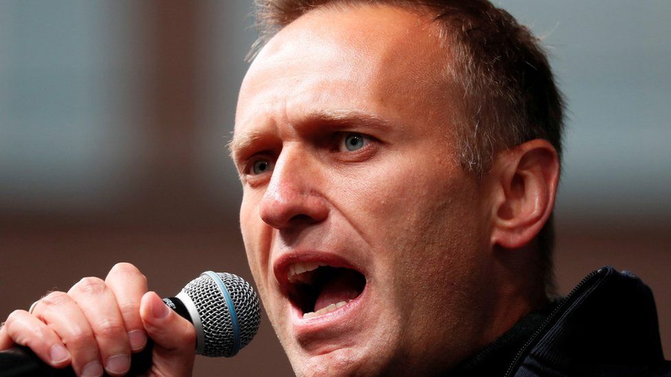 Russian opposition leader Alexei Navalny delivers a speech in Moscow, Russia, in September 2019.