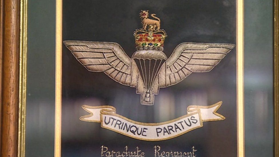 A framed Parachute Regiment badge