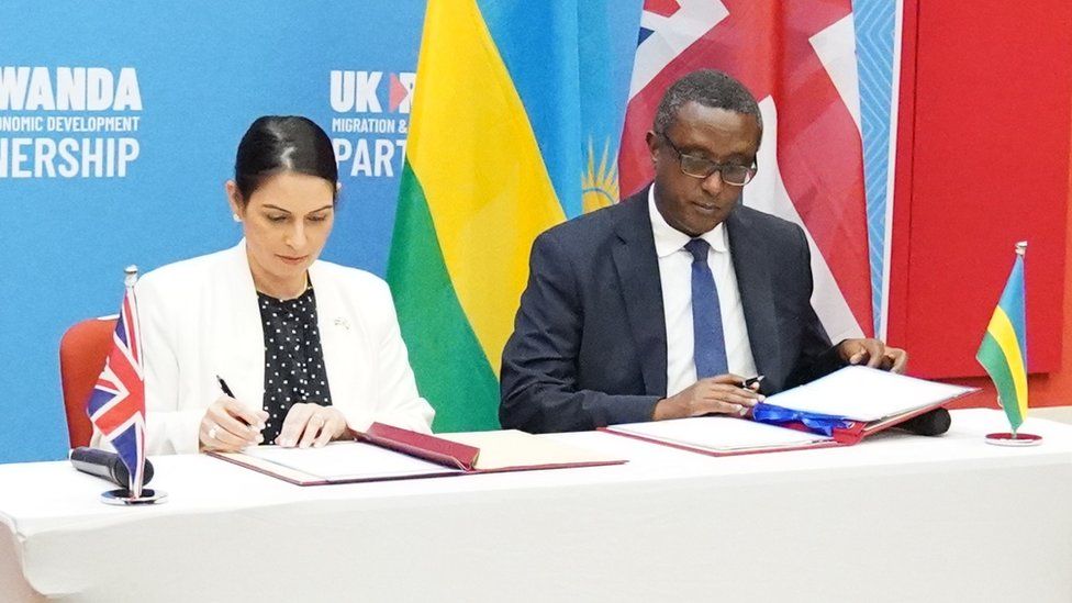 Home Secretary Priti Patel and Rwandan minister for foreign affairs and international co-operation, Vincent Biruta