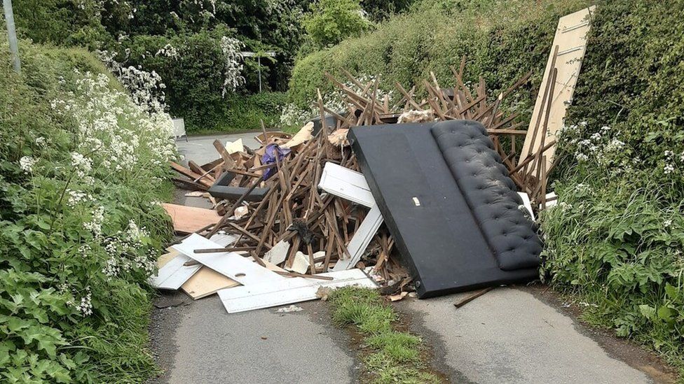 Fly-tipped rubbish in Little Pipe Lane, near Chorley