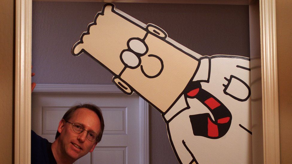 Scott Adams and his comic character Dilbert. File photo