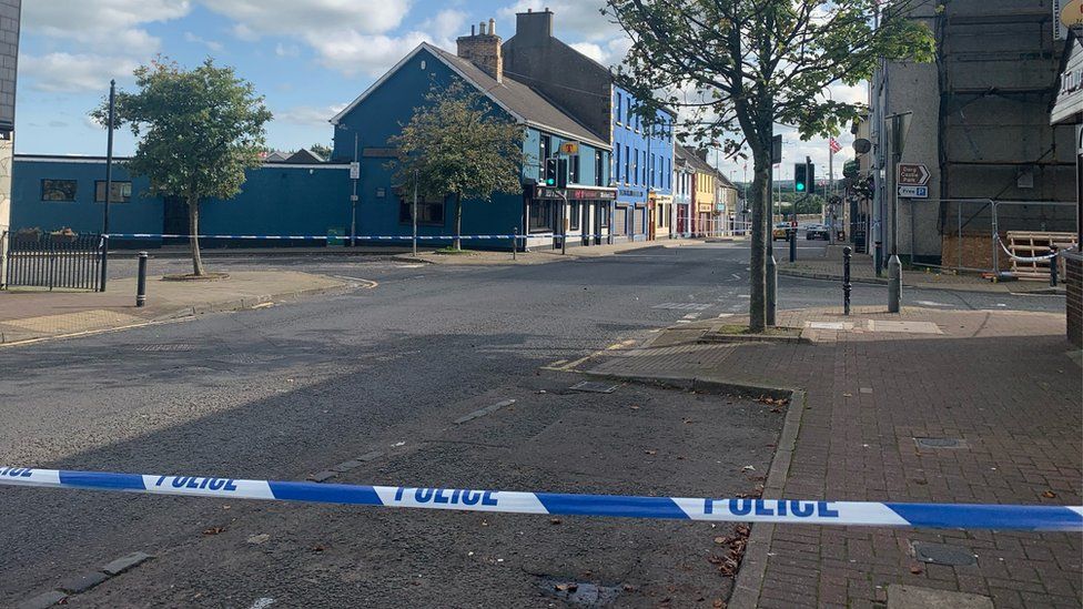 Police cordoned off part of Main Street, Castlederg, after Saturday's stabbing