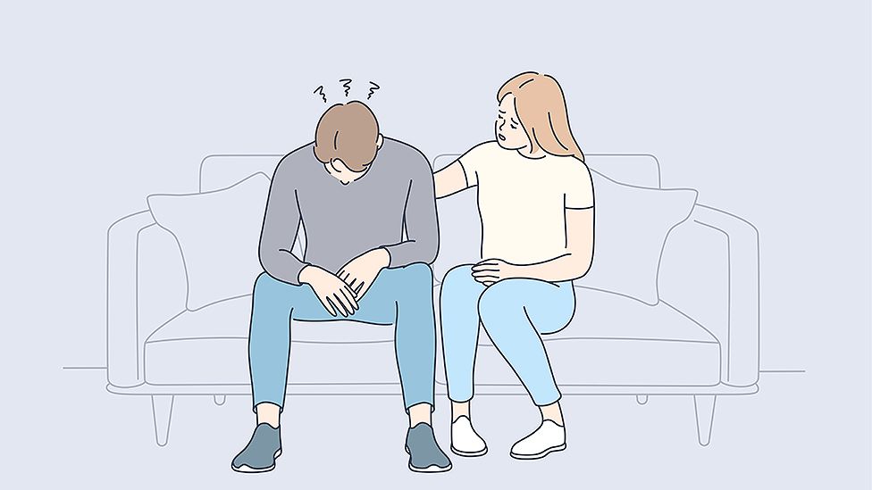 Illustration of a woman caring for a man